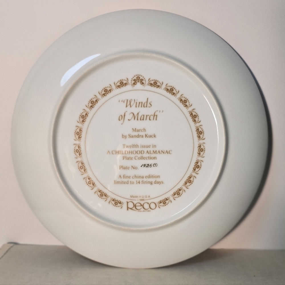 Vintage Sandra Kuck Plate Winds Of March Limited Edition 1986 Childhood Almanac - Picture 6 of 6